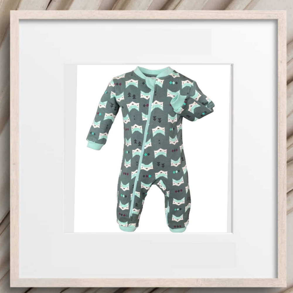 Pajamas for kids 3 yeard old Organic Jumpsuit Green fox Bodysuits Overalls